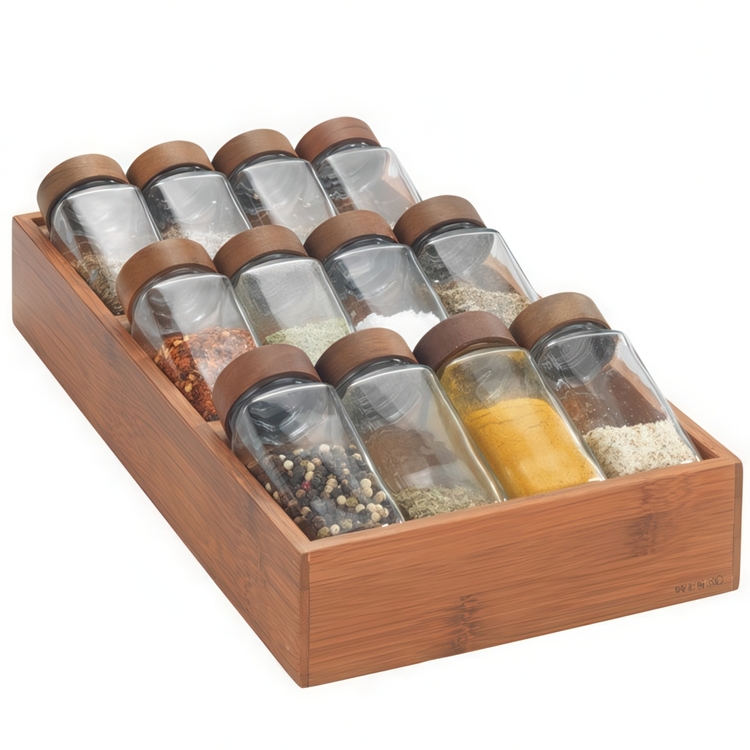 Drawer Insert, BAMBOO SPICE RACK, 20 x 38 x H 6 cm, Brown