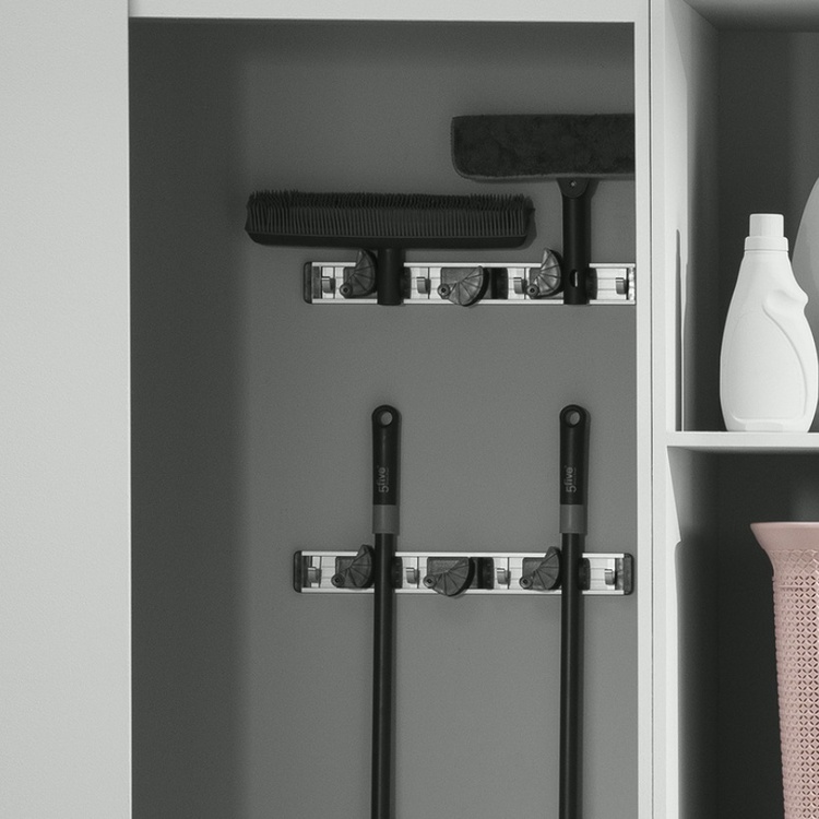 Tool Bar with 3 Rubber Grips, MOP HOLDER, 40 cm, Aluminium / Black