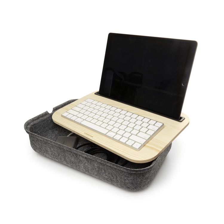 Laptop Tray with storage, KIKKERLAND LAP DESK STORAGE,36 x 24,5 x H 8 cm, Nature / Grey