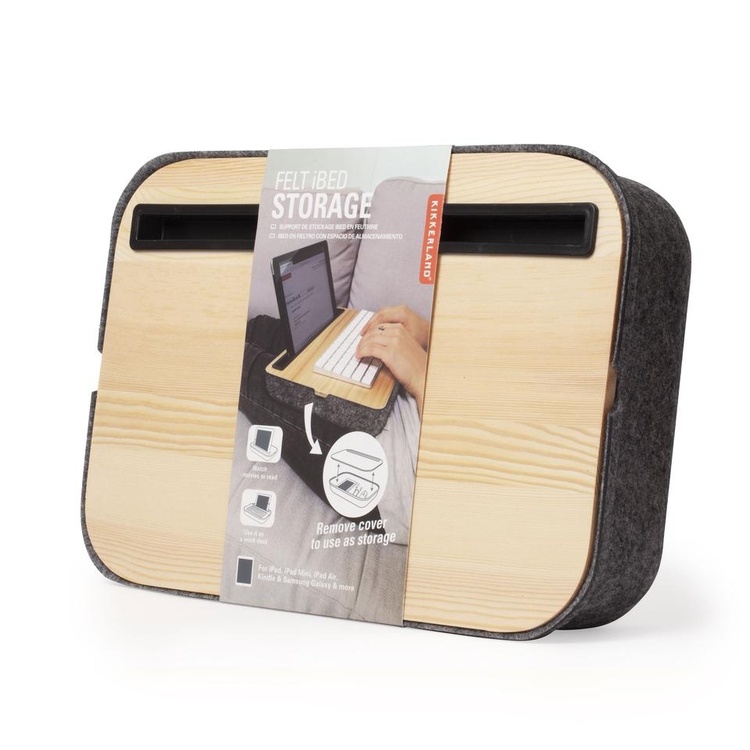 Laptop Tray with storage, KIKKERLAND LAP DESK STORAGE,36 x 24,5 x H 8 cm, Nature / Grey