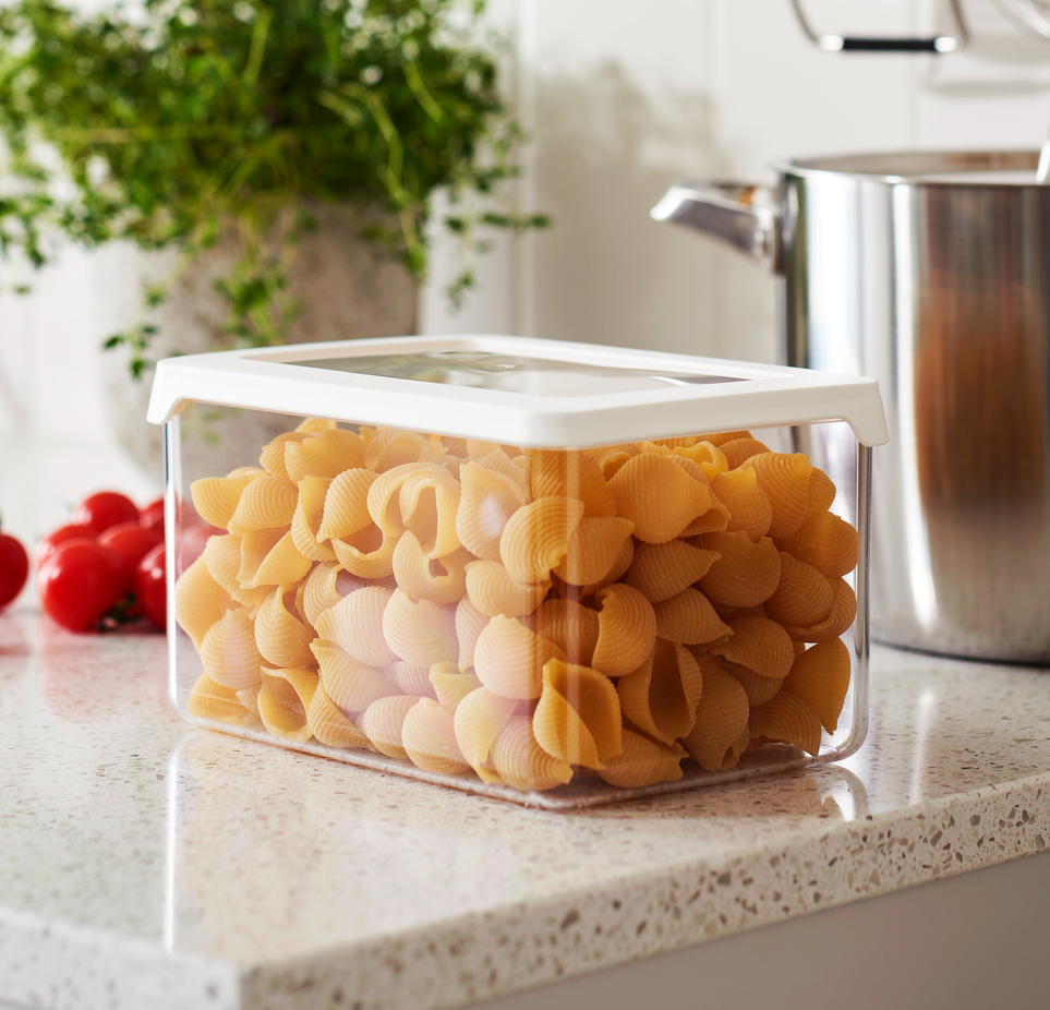 Transparent container, Deep, Airtight, 1,65 L, VISION 18 x 12,5 x H 10 cm, Clear / White