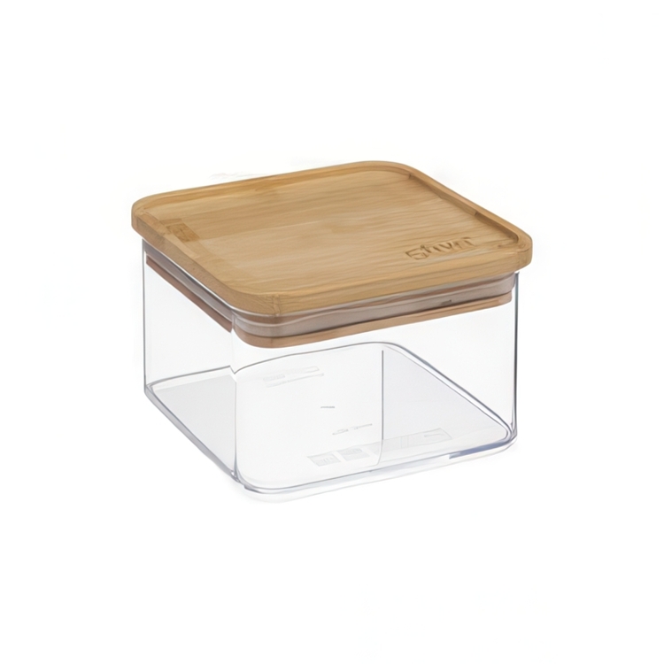 Airtight container, Square, 0,5 L, ESKE BAMBOO SMALL, 10,4 x 10,4 x H 7,2 cm, Clear / Nature