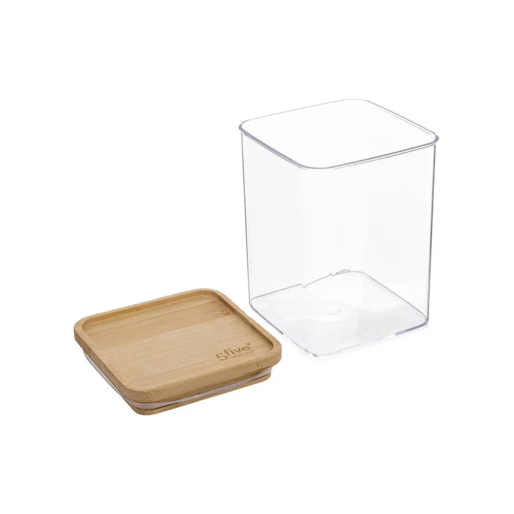 Airtight container, Square, 1 L, ESKE BAMBOO MEDIUM, 10,4 x 10,4 x H 14 cm, Clear / Nature