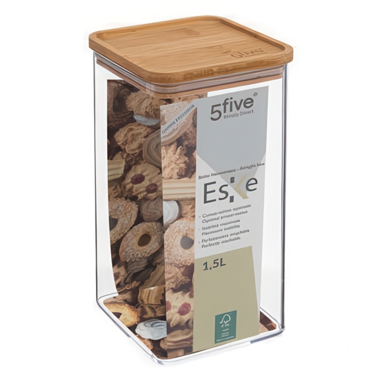 Airtight container, Square, 1,5 L, ESKE BAMBOO LARGE 10,4 x 10,4 x H 20,5 cm, Clear / Nature