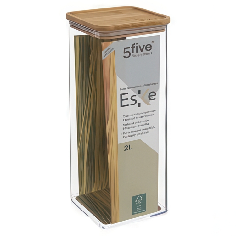 Airtight container, Square, 2 L, ESKE BAMBOO XL, 10,4 x 10,4 x H 27,5 cm, Clear / Nature