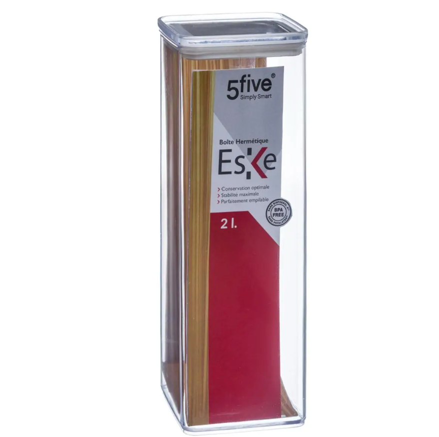 Airtight container, Square, 2 L, ESKE XL, 10,4 x 10,4 x H 27,5 cm, Clear / White
