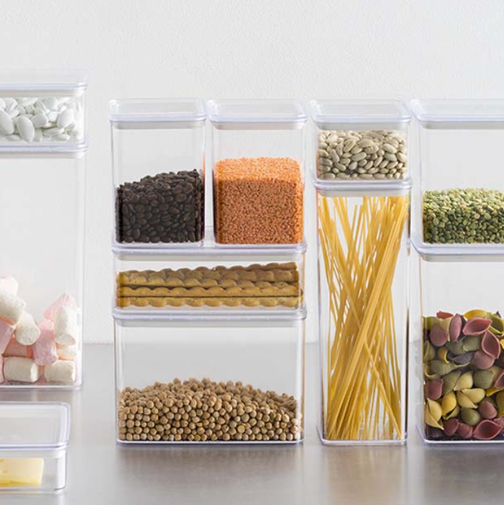 Airtight container, Square, 2 L, ESKE XL, 10,4 x 10,4 x H 27,5 cm, Clear / White