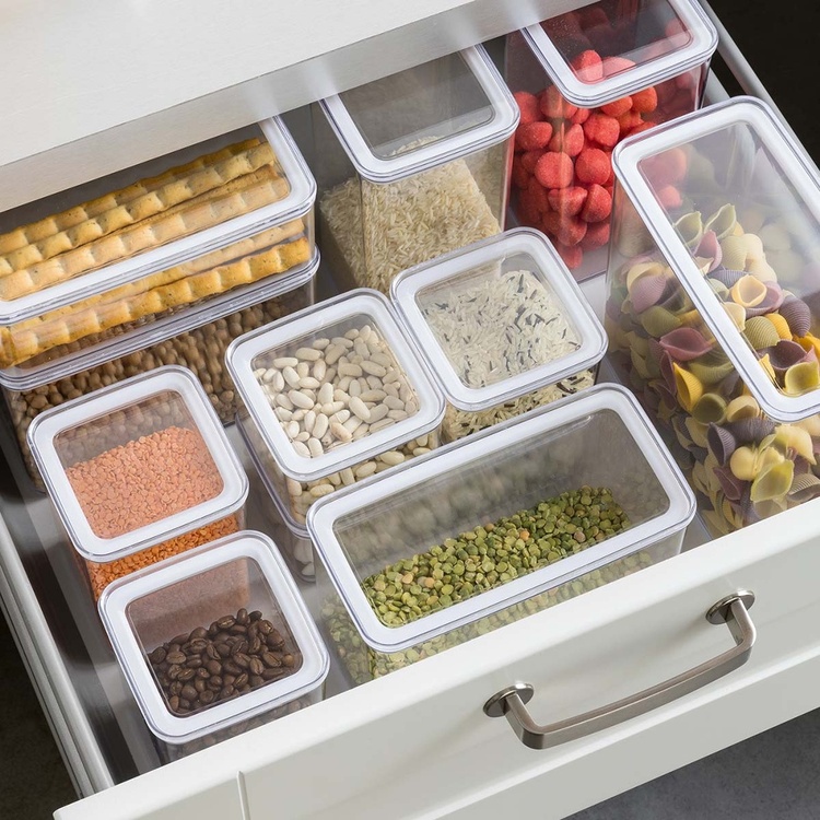 Airtight container, Rectangular, 2 L, ESKE MEDIUM, 20,4 x 10,4 x H 13,6 cm, Clear / White