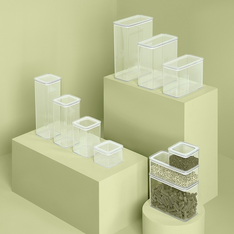 Airtight container, Rectangular, 3 L, ESKE LARGE, 20,4 x 10,4 x H 20,5 cm, Clear / White