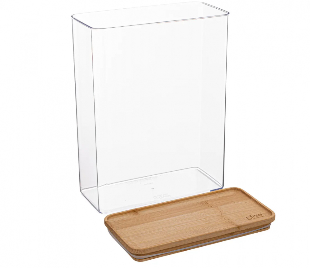 Airtight container, Rectangular, 4,3 L, ESKE BAMBOO XL, 20,4 x 10,4 x H 27,2 cm, Clear / Nature