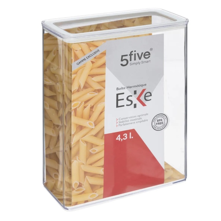 Airtight container, Rectangular, 4,3 L, ESKE XL, 20,4 x 10,4 x H 27,2 cm, Clear / White