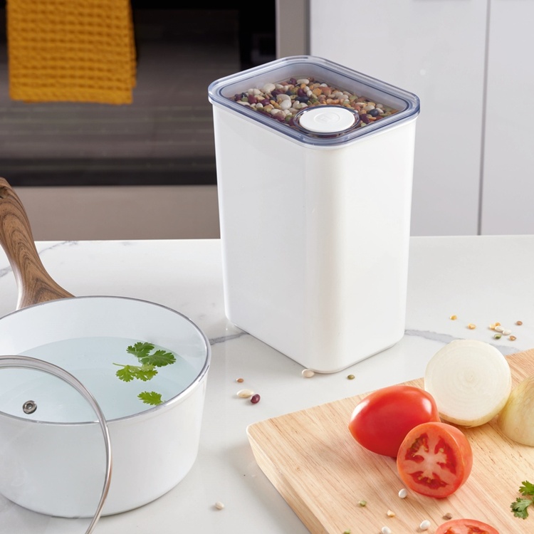Airtight Container, iD POUR LID LARGE CANISTER, 12,1 x 16,2 x H 22,2 cm, White / Transparent