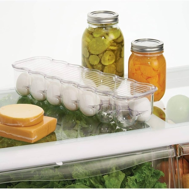 Fridge storage with lid, slim, for 14 Eggs, FRIDGE BINZ, 36 x 11 x H 7,6 cm, Transparent