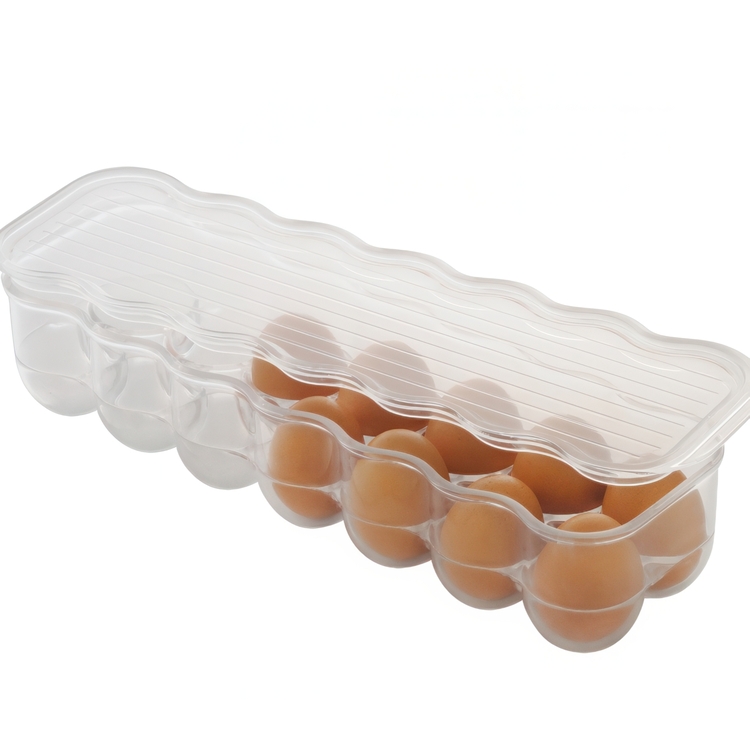 Fridge storage with lid, slim, for 14 Eggs, FRIDGE BINZ, 36 x 11 x H 7,6 cm, Transparent