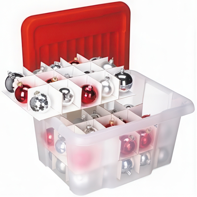 Storage box, 24L, X-MAS ORNAMENTS, 43 x 34,5 x H 22,5 cm, Clear/ Red