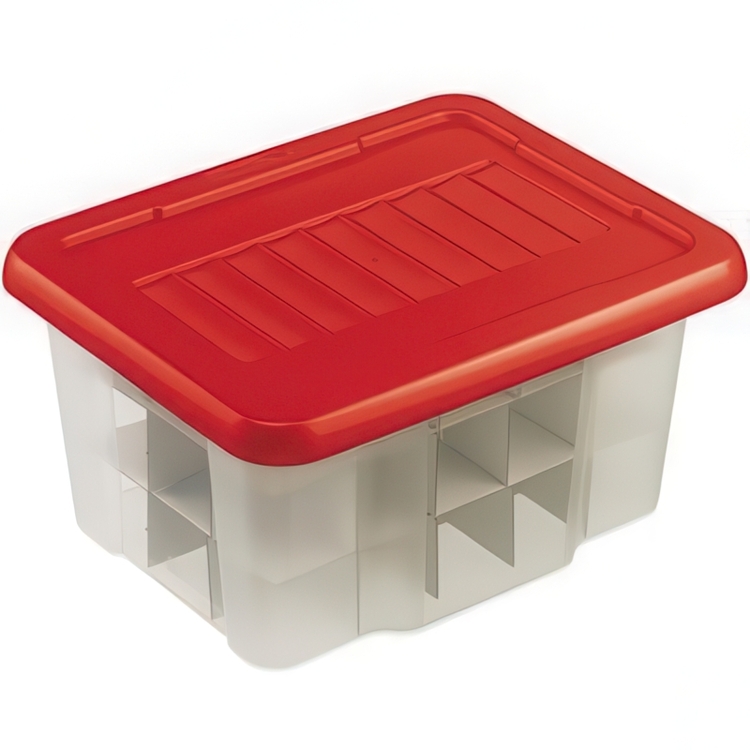 Storage box, 24L, X-MAS ORNAMENTS, 43 x 34,5 x H 22,5 cm, Clear/ Red