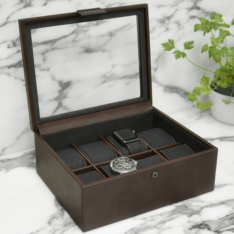 Watch Box with glas lid, STACKERS 8 PIECE WATCH BOX, 19,5 x 24 x H 9,5 cm