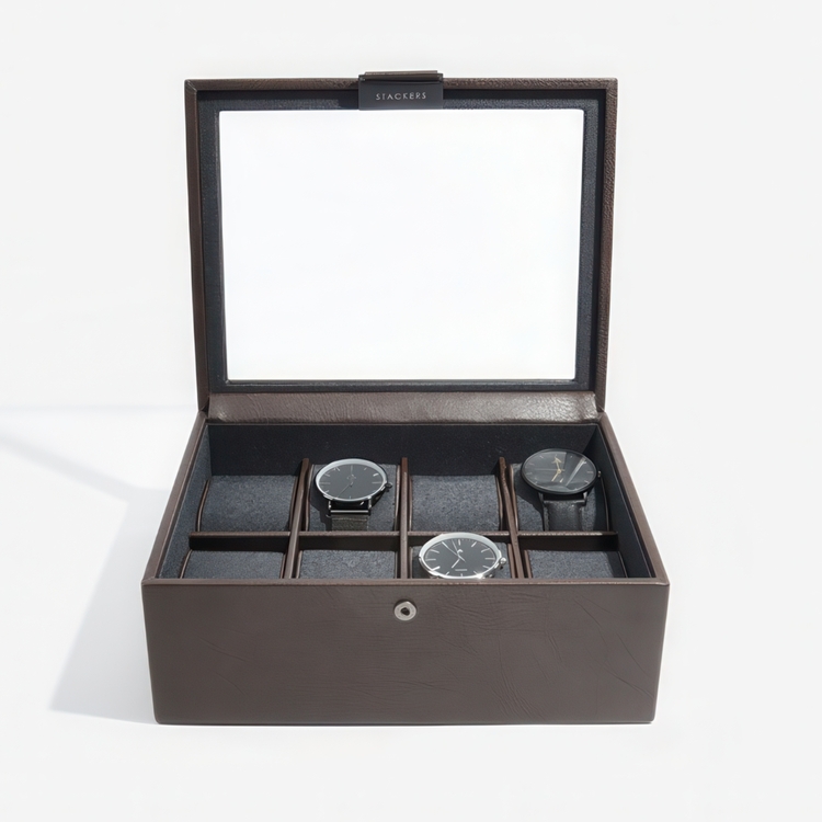 Watch Box with glas lid, STACKERS 8 PIECE WATCH BOX, 19,5 x 24 x H 9,5 cm