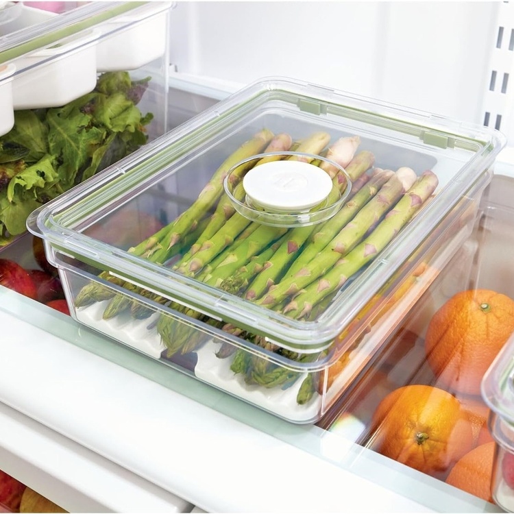 Food Storage, 2 L, ID FRESH LARGE SHORT PRODUCE BIN, 20 x 26,5 x H 8 cm, Clear / Green