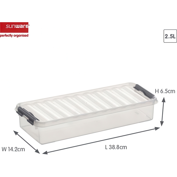 Box, Slim, 2,5L, Q-LINE, 38,8 x 14,2 x H 6,5 cm, Clear / Silver Grey