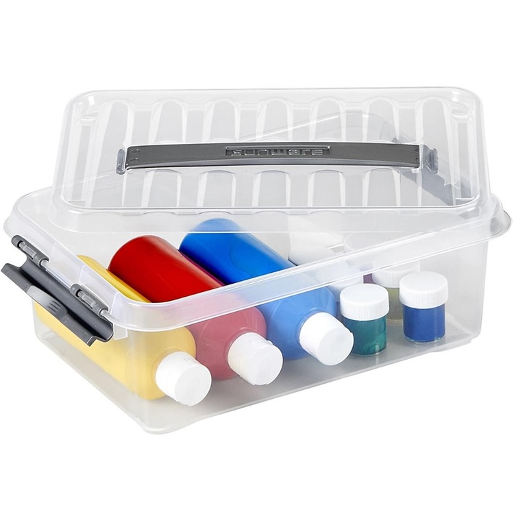 Box with handle, Small, 4 L, Q-LINE BOX, 30 x 20 x H10,4 cm, Clear / Silver Grey