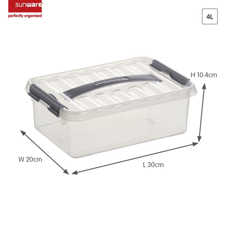 Box with handle, Small, 4 L, Q-LINE BOX, 30 x 20 x H10,4 cm, Clear / Silver Grey