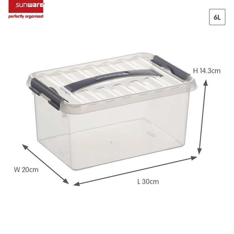 Box with handle, 6L, Q-LINE BOX, 30,7 x 20 x H 14,3 cm, Clear / Silver Grey