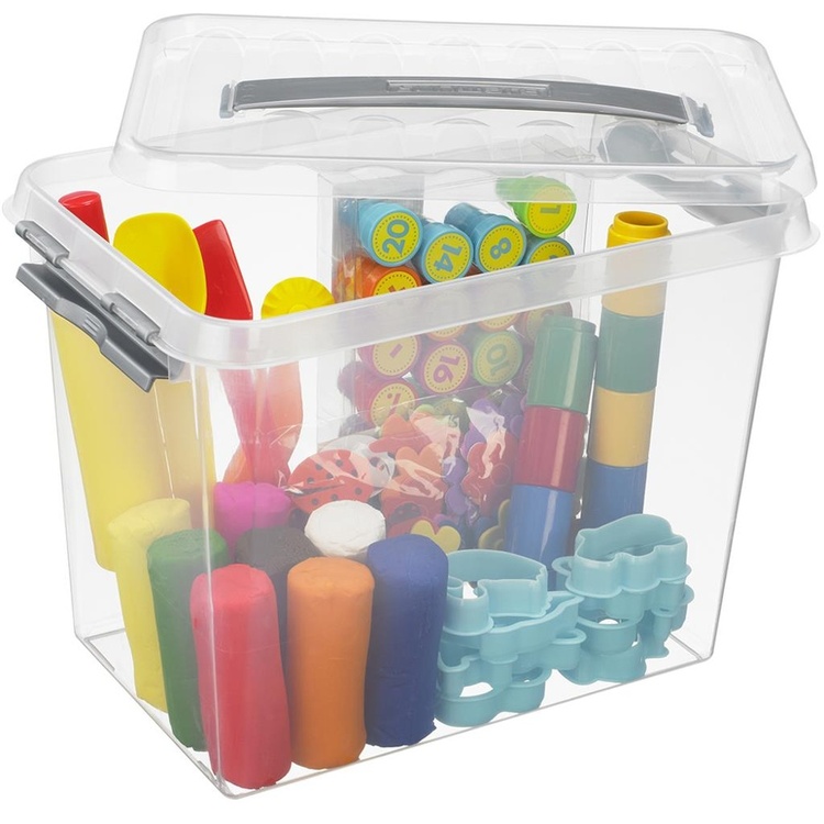 Box with handle, 9L, Q-LINE BOX, 30,7 x 20 x H 22,3 cm, Clear / Silver Grey