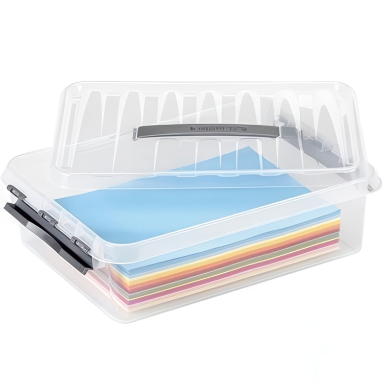 Box with handle, 10 L, Q-LINE BOX, 40 x 30 x H11 cm, Clear / Silver Grey