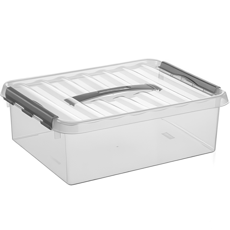 Box with handle, 10 L, Q-LINE BOX, 40 x 30 x H11 cm, Clear / Silver Grey