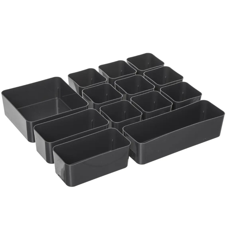Sorting box with 12 inserts, EZY SORT IT LARGE, 35 x 28,5 x H 7 cm, Transparent / Grey