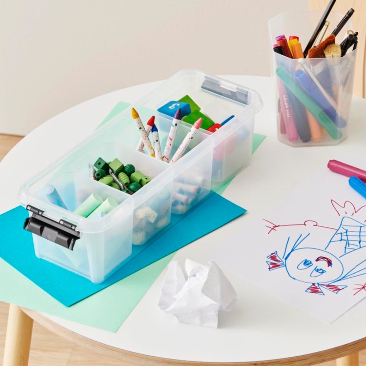 Box for Organizing, 4 Inserts, SMARTSTORE 3,5L, CLASSIC, Slim, 38 x 14 x H 11 cm, Transparent / Black