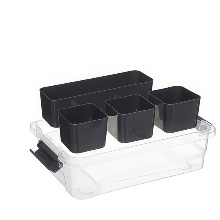 Sorting box with 4 inserts, EZY SORT IT SMALL, 22.5 x 15.5 x H 7 cm, Transparent / Grey