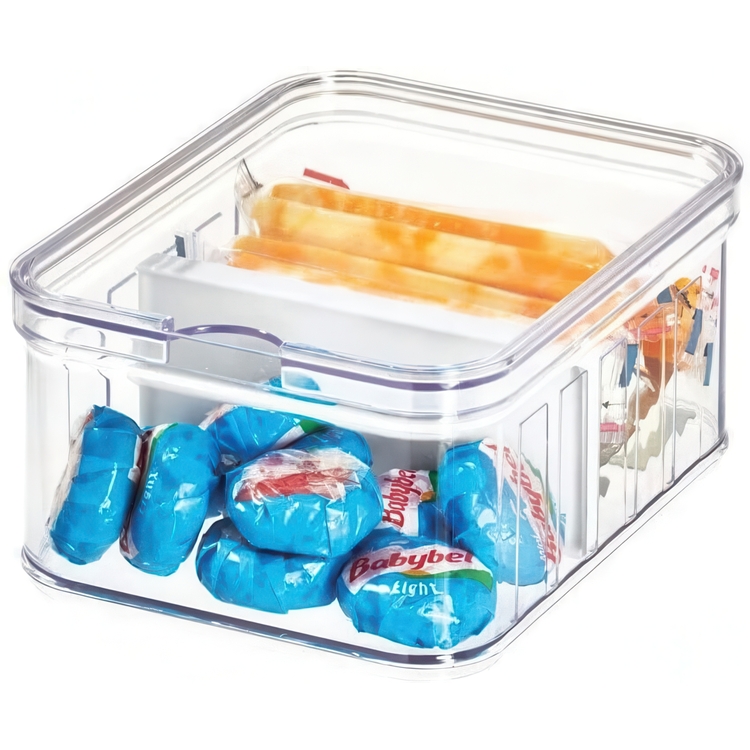 Container with divider and lid, CRISP SMALL BIN, Transparent