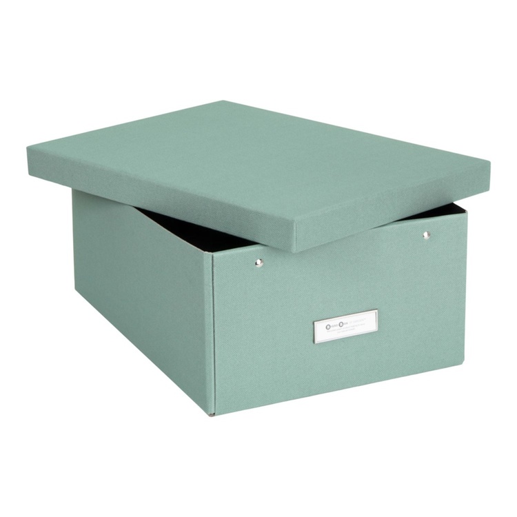 Box with label frame, BIGSO KATIA CANVAS, 39 x 28,5 x H 16 cm, Green