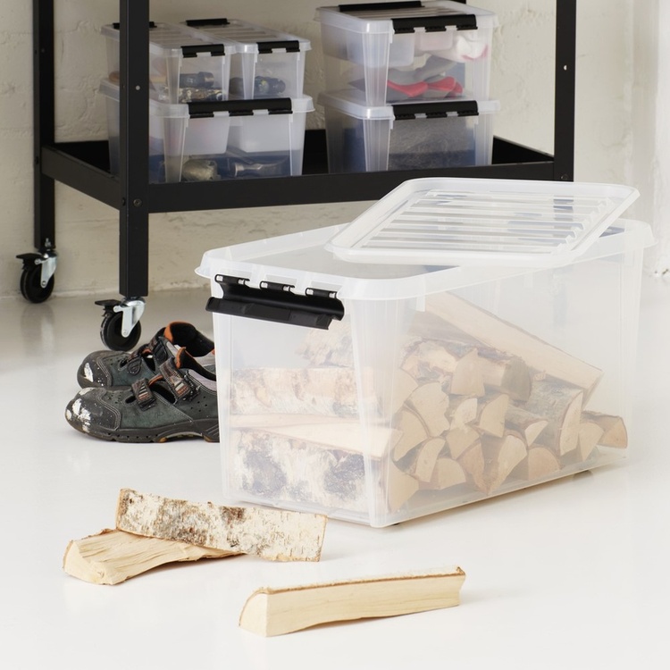 Storage Box with Wheels, SMARTSTORE 70L, CLASSIC, XXL, 72 x 40 x H 38 cm, Transparent / Black