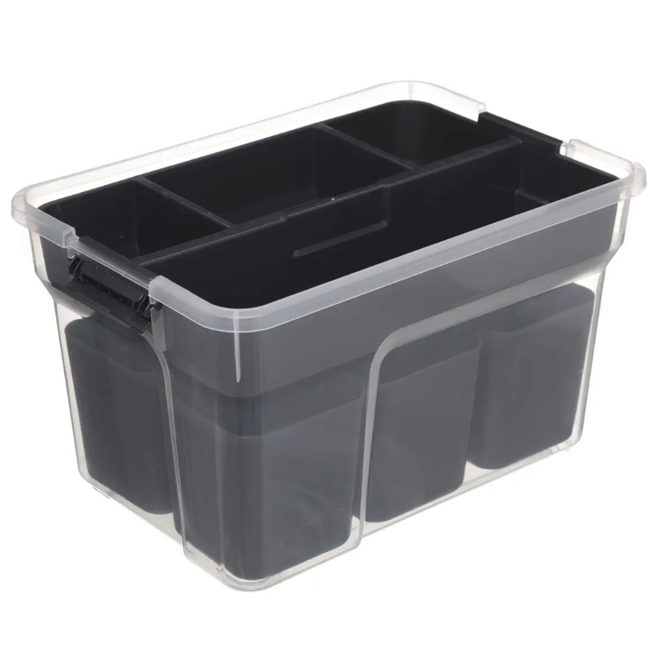 Sorting box with inserts, EZY HIGH SORT IT DOUBLE, 30,5 x 21,5 x H 18 cm, Transparent / Grey