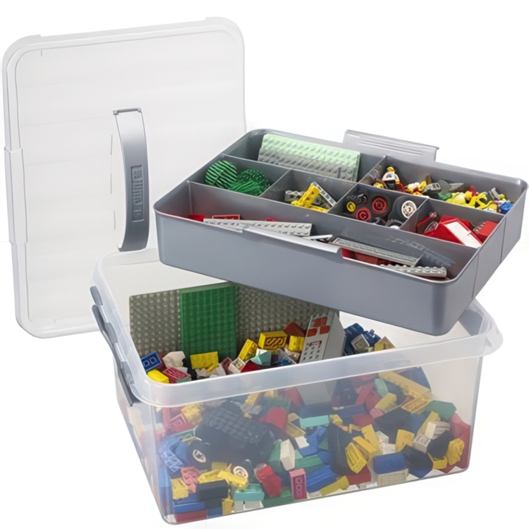 Box with insert and handle, 15L, Q-LINE MULTIBOX, 40 x 30 x H 18 cm, Clear / Silver Grey