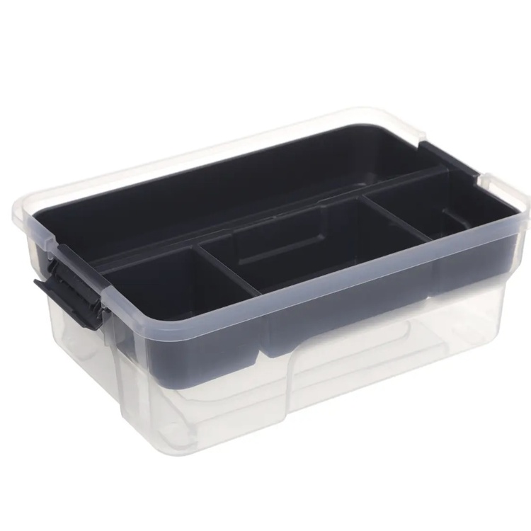 Box with insert, EZY SORT IT, 30,5 x 21.5 x H 11 cm, Clear / Grey