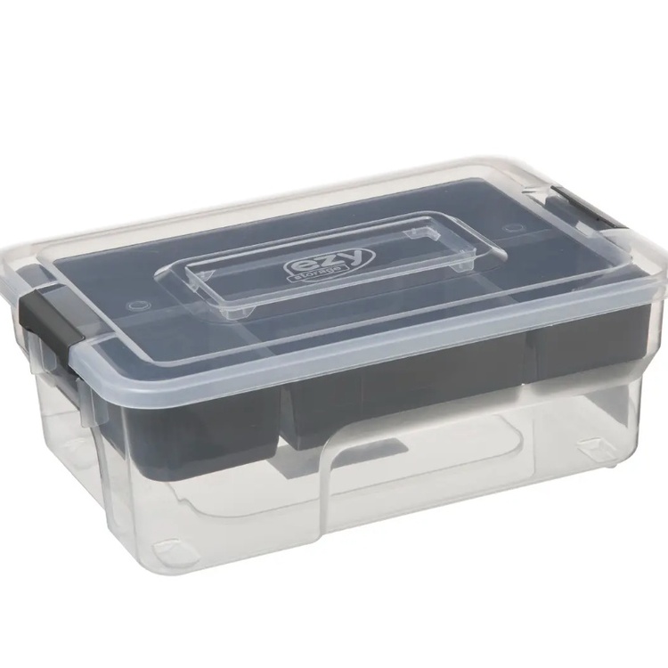 Box with insert, EZY SORT IT, 30,5 x 21.5 x H 11 cm, Clear / Grey