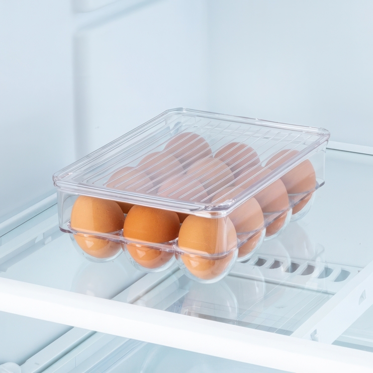 Bin with lid for 12 Eggs, PULLZ SMALL EGG BIN, 22 x 16 x H 8 cm, Transparent