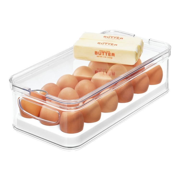 Bin with lid for 18 Eggs, CRISP, 6,5 x 32,5 x H 10 cm, Transparent / white