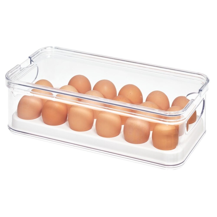 Bin with lid for 18 Eggs, CRISP, 6,5 x 32,5 x H 10 cm, Transparent / white