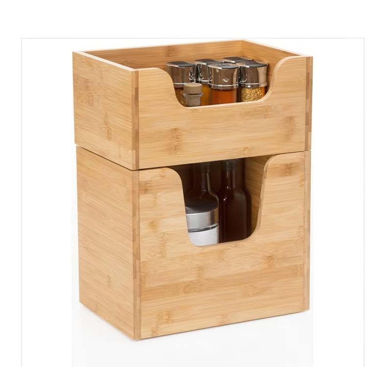 Storage bin open front, STACK LARGE BAMBOO BASKET, 31,5 x 21,5 x H 26,5 cm, Nature