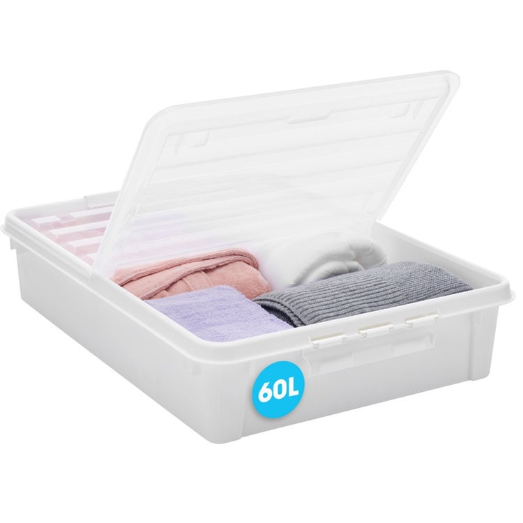 Box Under Bed with Wheels, SMARTSTORE BEDROLLER, 79 x 59 x H 18.5 cm, Vit / Transparent