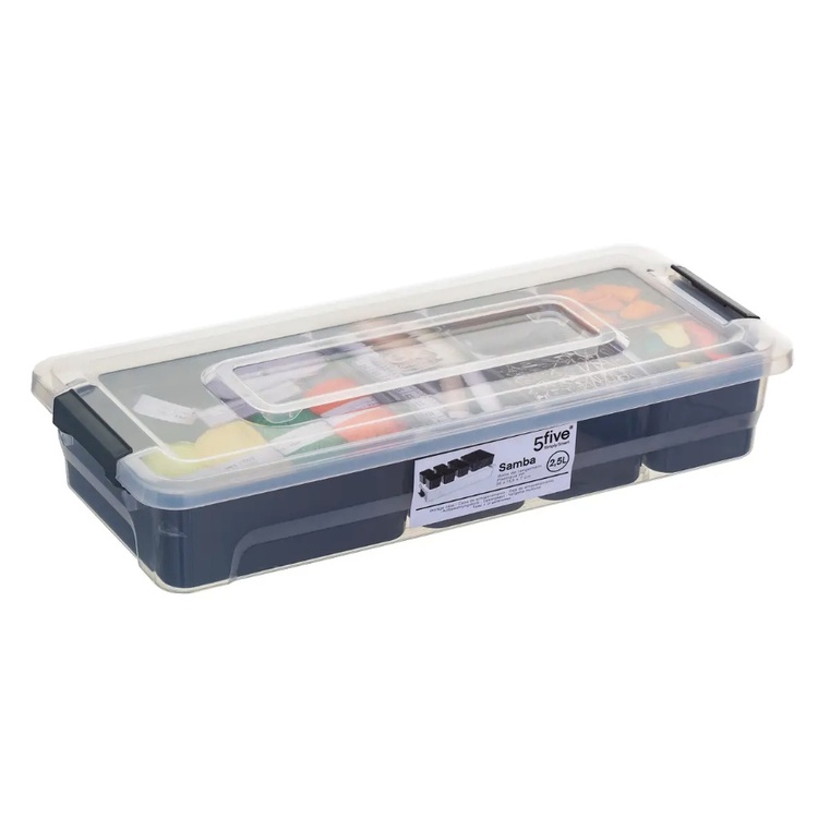 Sorting box, Oblong, with 6 inserts, EZY SORT IT, 35 x 15.5 x H 7 cm, Transparent / Grey
