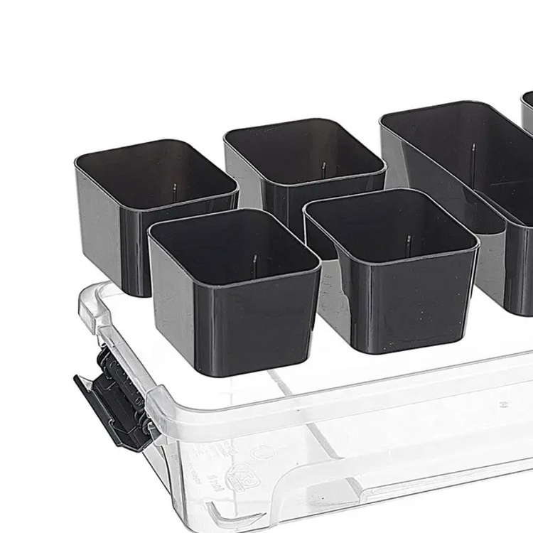 Sorting box, Oblong, with 6 inserts, EZY SORT IT, 35 x 15.5 x H 7 cm, Transparent / Grey