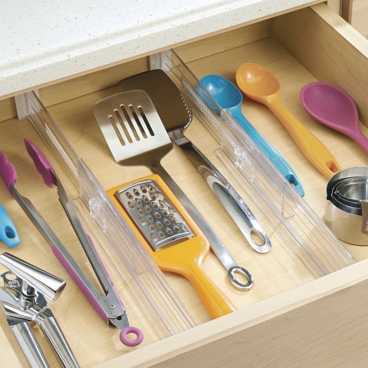Adjustable drawer dividers, Low, Set of 2, LOCKS IN PLACE, 34,6 - 52,7 x H 6 cm, Transparent