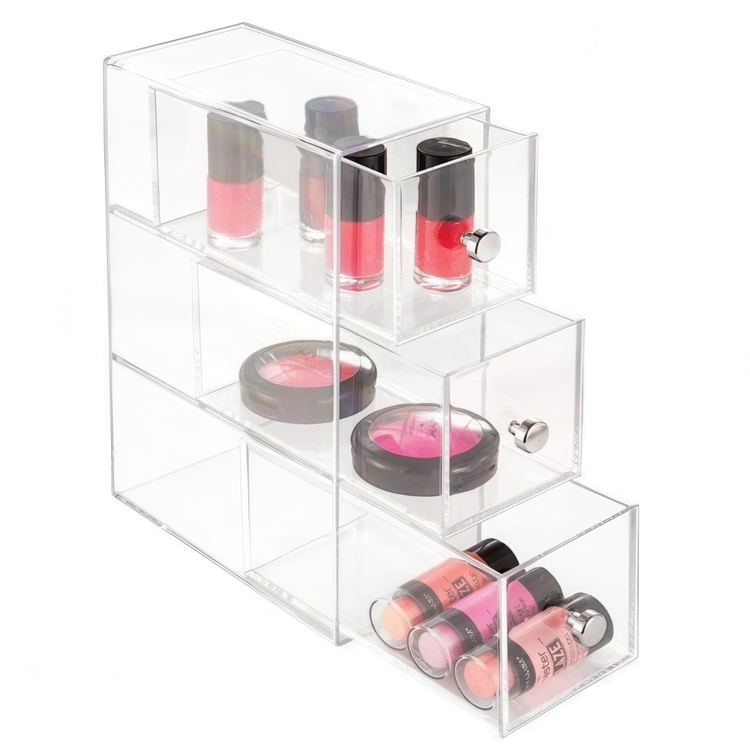 Three drawer box storage, ID CLARITY FLIP TOWER DRAWER, 8,5 x 16,5 x H 25 cm, Clear