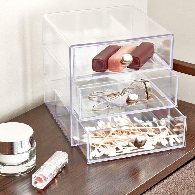Three drawer box storage, ID CLARITY VANITY DRAWER, 16,5 x 16,5 x H 16,5 cm, Clear